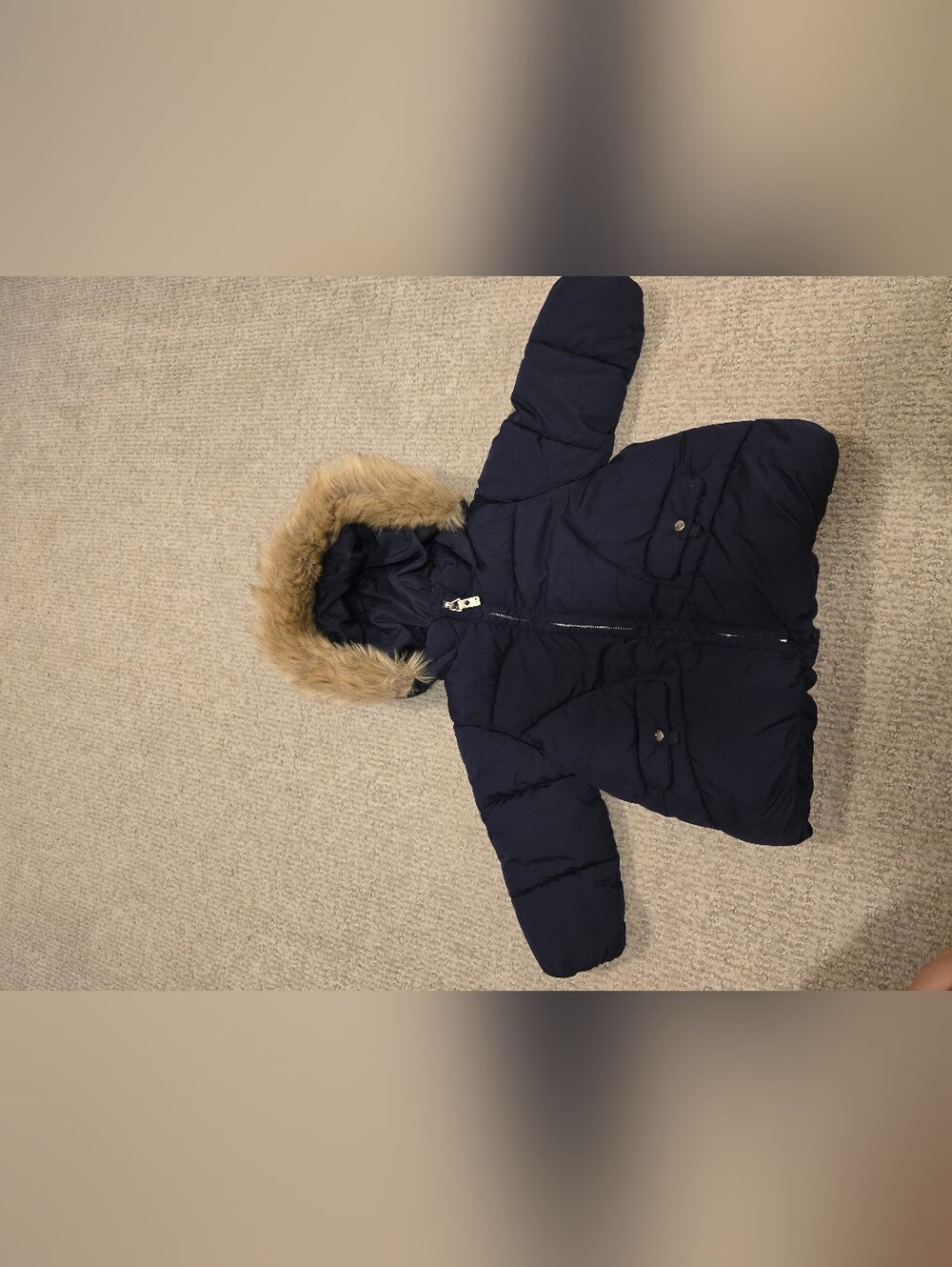 Zara Kids Navy Puffer Jacket with Faux Fur Hood
